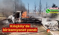 Kılıçköy’de bir kamyonet yandı