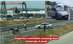 Keşan’da 2 otomobilin çarpıştığı kaza kamerada; 6 yaralı