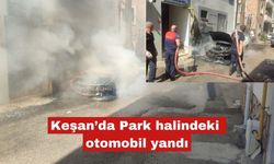Keşan’da Park halindeki otomobil yandı