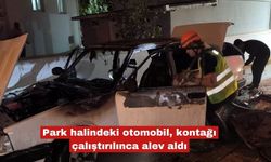 Park halindeki otomobil, kontağı çalıştırılınca alev aldı