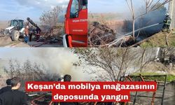 Keşan’da mobilya mağazasının deposunda yangın