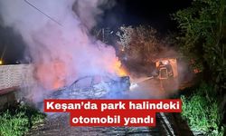 Keşan’da park halindeki otomobil yandı