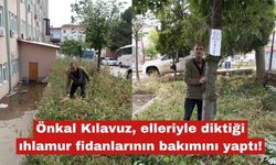 "Elleriyle diktiği ıhlamur fidanlarının bakımını yaptı"
