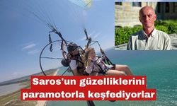 Saros'un güzelliklerini paramotorla keşfediyorlar