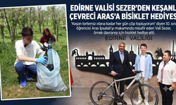 Sezer’den Keşanlı çevreci Aras'a bisiklet hediyesi