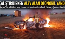 Çalıştırılırken alev alan otomobil yandı