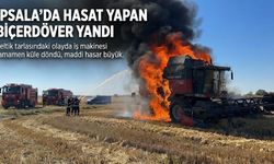 Edirne’de hasat yapan biçerdöver yandı