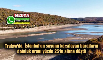 Trakya'da, İstanbul'un suyunu karşılayan barajların doluluk oranı yüzde 25'in altına düştü