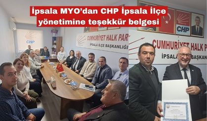 İpsala MYO’dan CHP İpsala İlçe yönetimine teşekkür belgesi