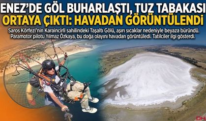 Enez’de gölün suyu buharlaştı, tuz tabakası ortaya çıktı