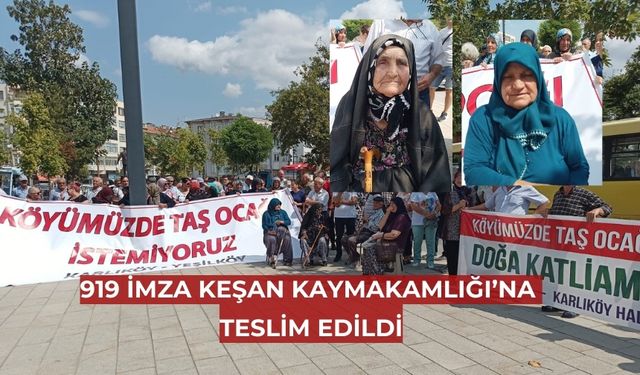 Karlıköy ve Yeşilköy'de taş ocağına karşı toplanan 919 imza Kaymakamlığa teslim edildi