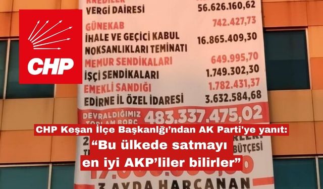 CHP Keşan İlçe Başkanlğı’ndan AK Parti'ye yanıt