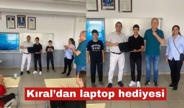 Tamer Kıral'dan öğrenciye laptop hediyesi