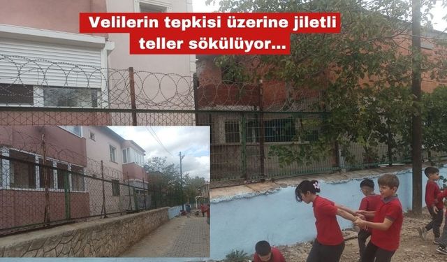 Velilerin tepkisi üzerine jiletli teller sökülüyor...