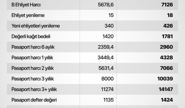 2026 Yılı Vergi ve Harç Tarifeleri açıklandı