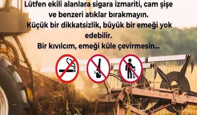 Keşan Ziraat Odası'ndan yangına karşı uyarı