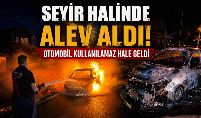 Keşan'da seyir halinde alev alan otomobil yandı
