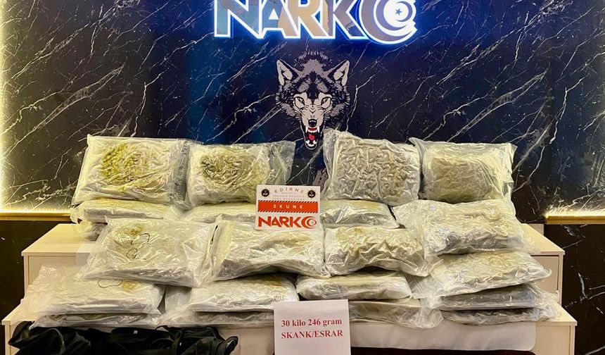 Edirne'de, yurda giriş yapan TIR’da 30 kilogram 'skunk' ele geçirildi; 2 tutuklama