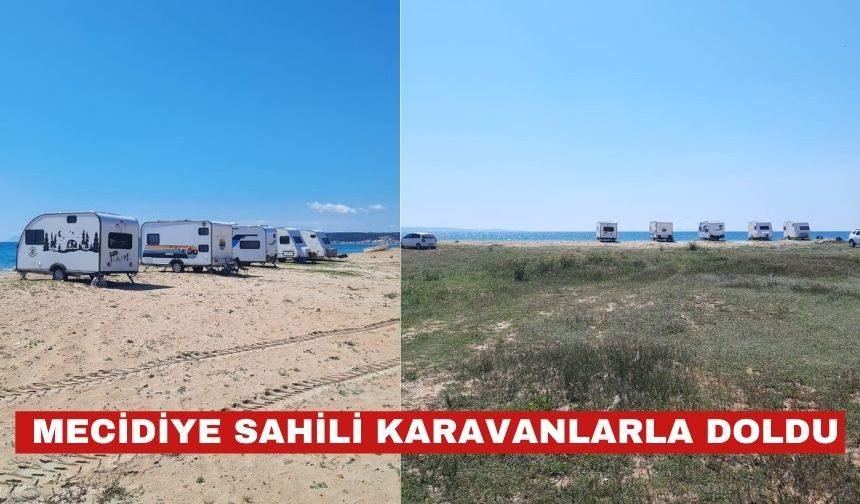 Mecidiye sahili yaz gelmeden karavanlarla doldu