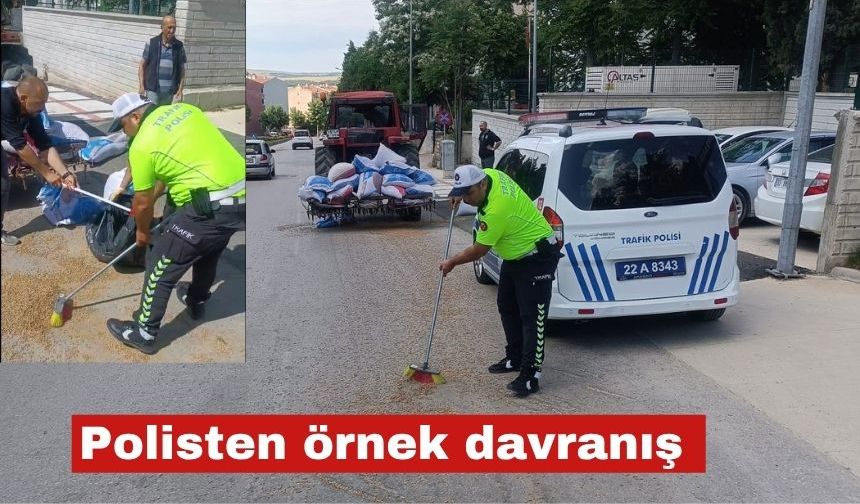 Polisten örnek davranış. Yola seçilen yemleri süpürdü