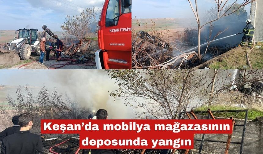 Keşan’da mobilya mağazasının deposunda yangın