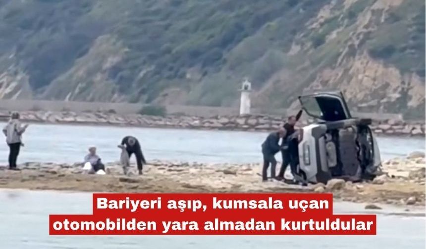 Bariyeri aşıp, kumsala uçan otomobilden yaralanan yok