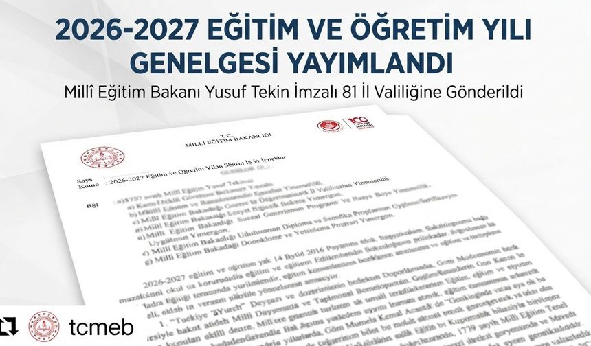 MEB'ten 2026-2027 Eğitim Öğretim Yılı Genelgesi