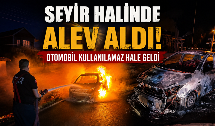 Keşan'da seyir halinde alev alan otomobil yandı