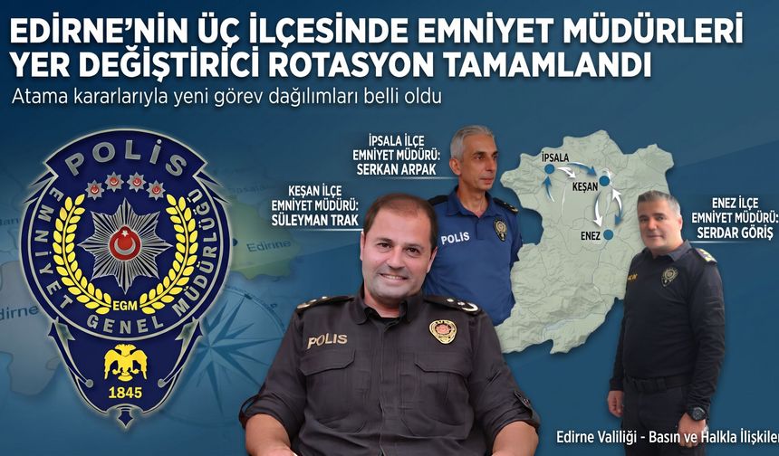 Edirne'nin üç ilçesinde emniyet müdürleri yer değiştirdi