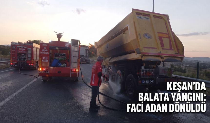 Keşan'da Seyir Halindeki Hafriyat Kamyonunda Balata Yangını