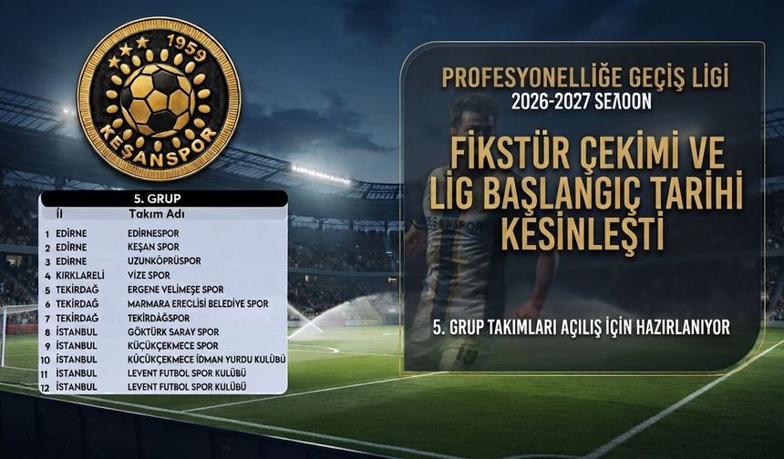 Keşanspor'un Grubu belli odu: 5 Grup