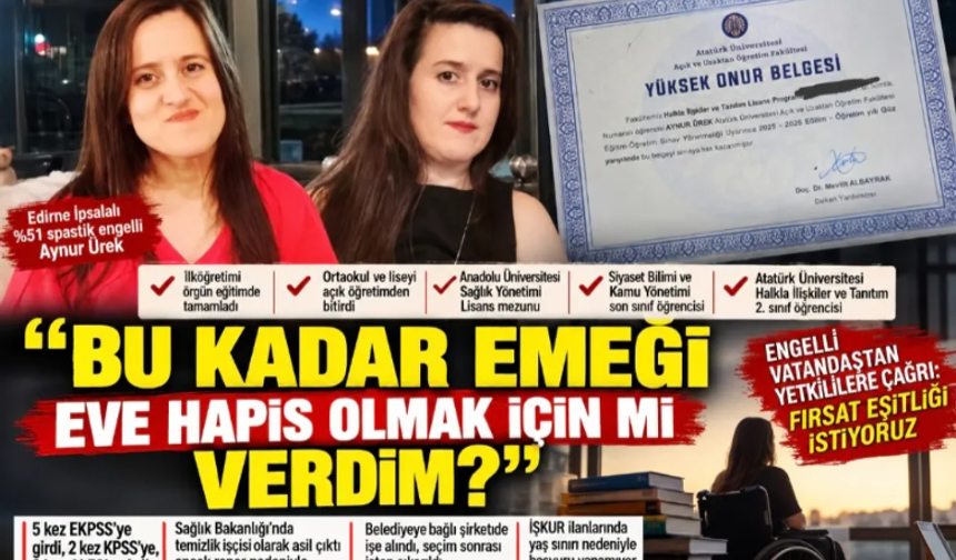İpsala'da engelli mezundan işsizlik isyanı