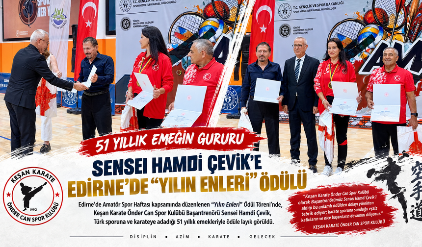 Sensei Hamdi Çevik’e Edirne’de “Yılın Enleri” ödülü