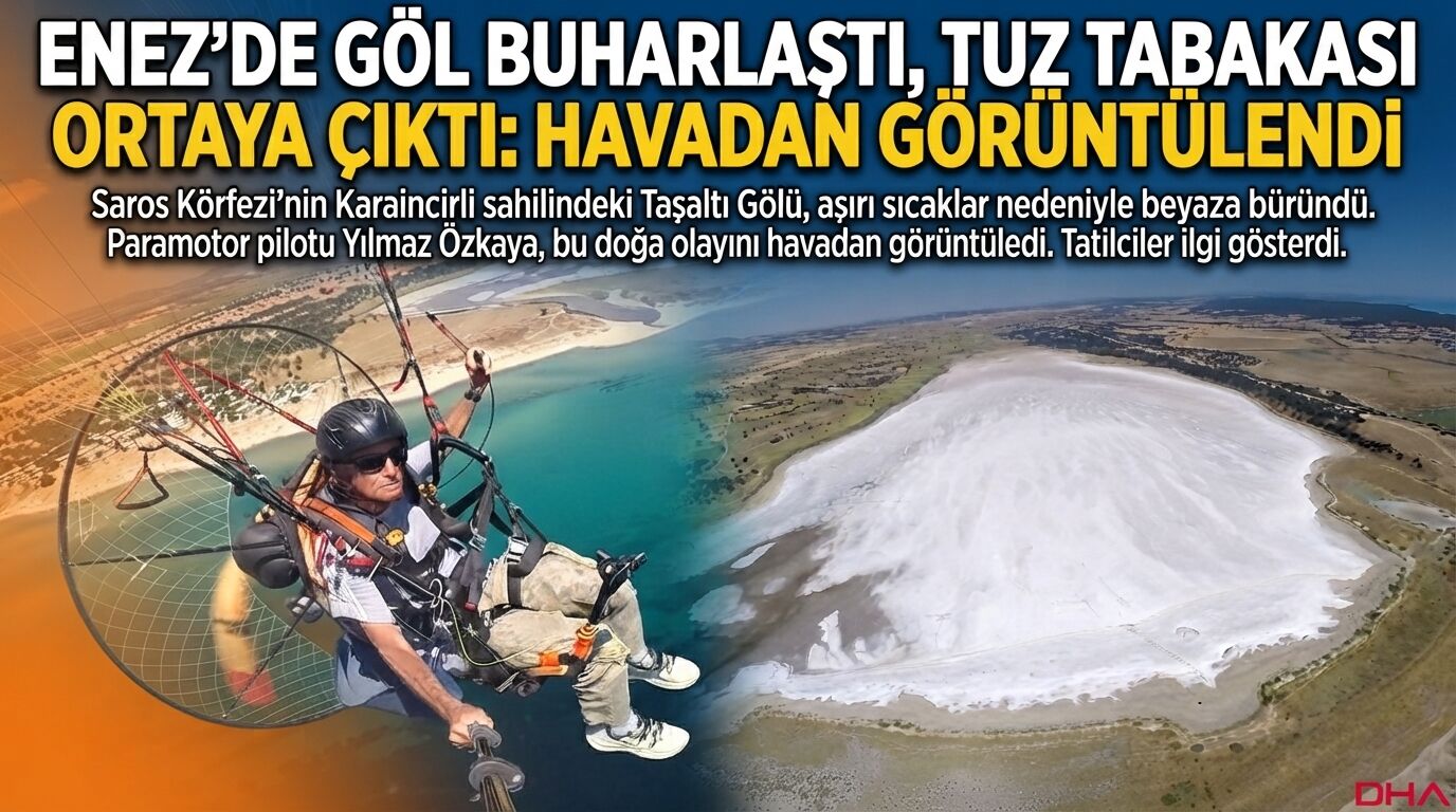 Enez’de gölün suyu buharlaştı, tuz tabakası ortaya çıktı