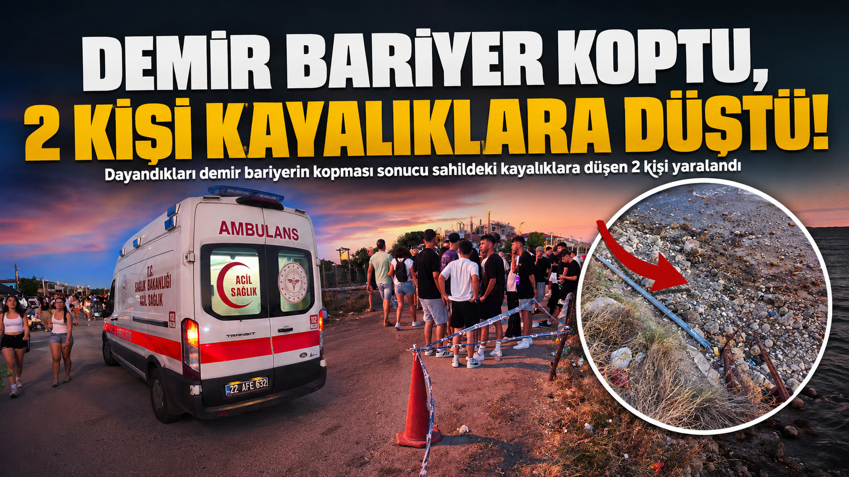 Dayandıkları bariyer koptu 2 kişi düştü