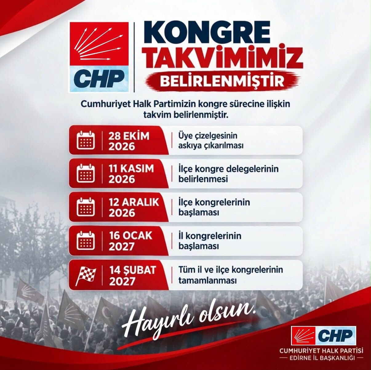 Chp Edirne İl Başkanlığı Kongre Takvimini Açıkladı Süreç 28 Ekim’de Başlıyor