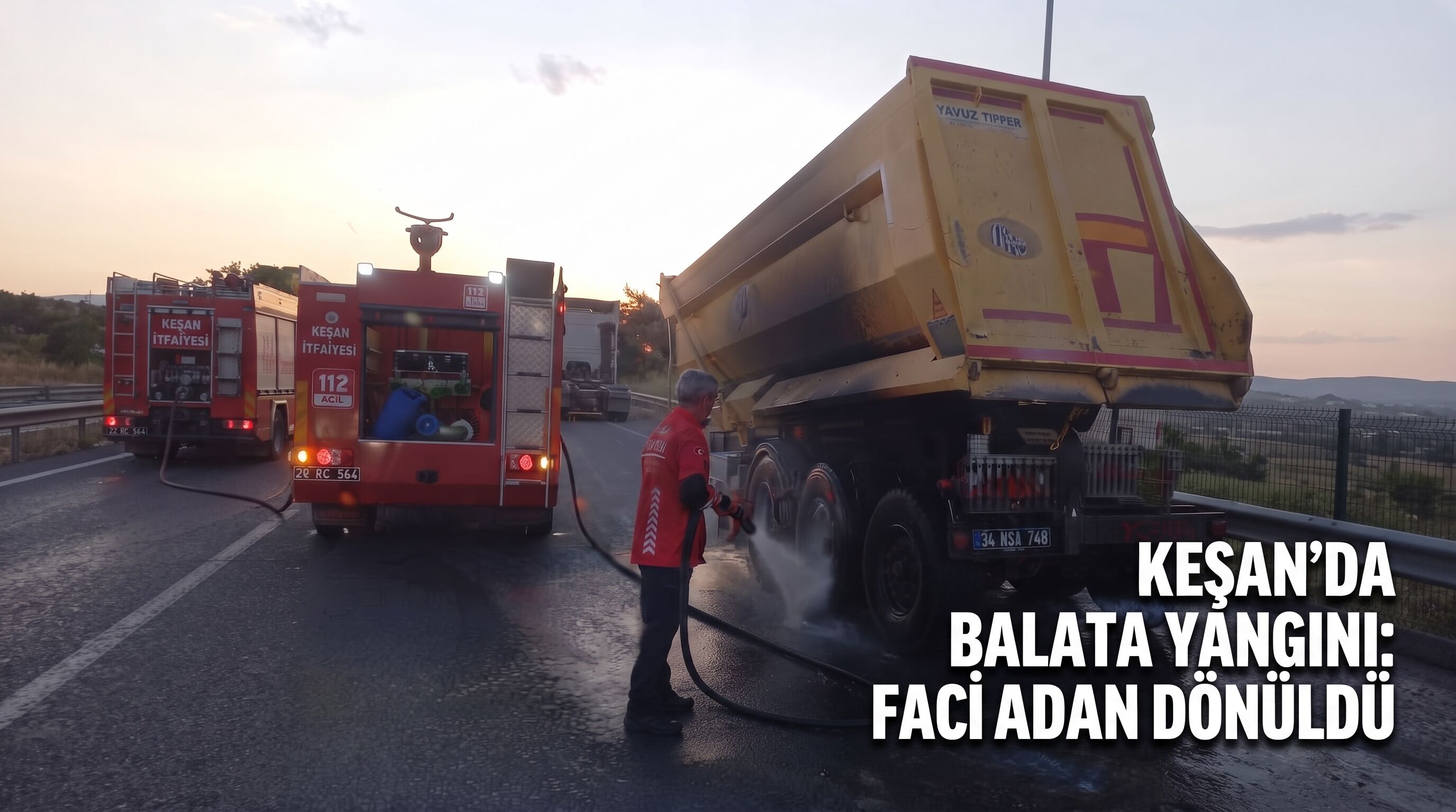 Keşan'da Seyir Halindeki Hafriyat Kamyonunda Balata Yangını